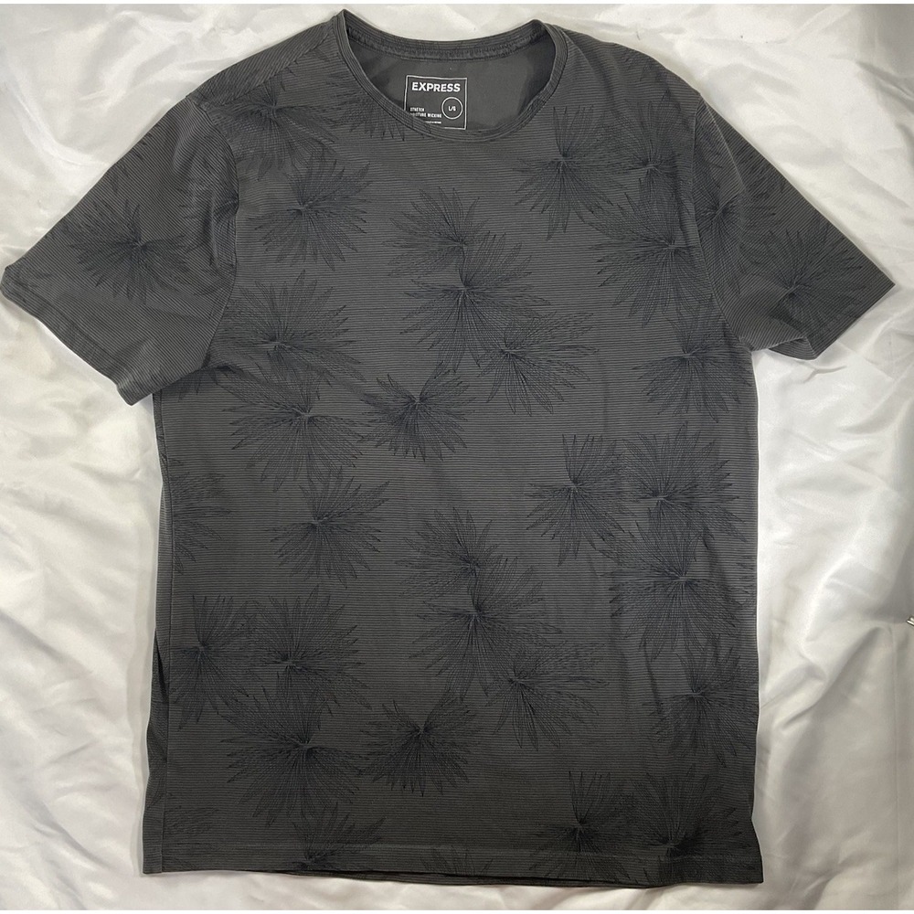 EXPRESS Men Stretch Moisture Wicking Black Gray Starburst Shirt Sz L Casual 239